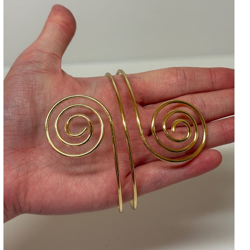 Gold Tone Spiral Swirl Upper Arm Cuff Adjustable Double Wire Armlet